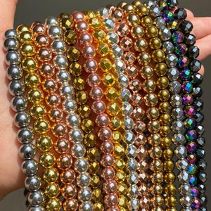 Natural Hematite Stone Beads Rose Silver Round Spacer Beads Jewelry DIY