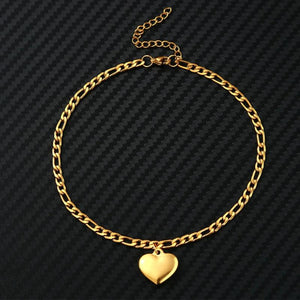 Heart Charm Anklet Silver Stainless Steel Ankle Bracelet