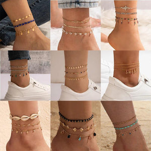 Colorful Rope Star Crystal Stone Tassel Anklet for Women