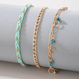 Colorful Rope Star Crystal Stone Tassel Anklet for Women