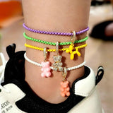 Korea Resin Bear Balloon Dog CZ Charm Anklets For Women