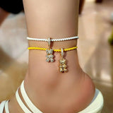Korea Resin Bear Balloon Dog CZ Charm Anklets For Women
