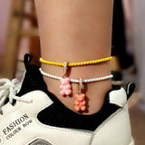 Korea Resin Bear Balloon Dog CZ Charm Anklets For Women
