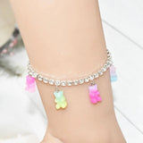 Colorful Bear Anklet Rhinestone Shine Jewelry Thick Chain