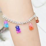 Colorful Bear Anklet Rhinestone Shine Jewelry Thick Chain