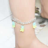 Colorful Bear Anklet Rhinestone Shine Jewelry Thick Chain