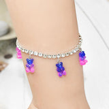 Colorful Bear Anklet Rhinestone Shine Jewelry Thick Chain