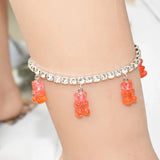 Colorful Bear Anklet Rhinestone Shine Jewelry Thick Chain