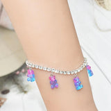 Colorful Bear Anklet Rhinestone Shine Jewelry Thick Chain