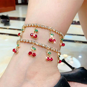 Caraquet Sweet Red Crystal Cherry Anklet Rhinestone Tennis Chain Foot Jewelry