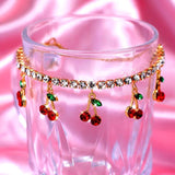 Caraquet Sweet Red Crystal Cherry Anklet Rhinestone Tennis Chain Foot Jewelry