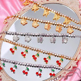 Caraquet Sweet Red Crystal Cherry Anklet Rhinestone Tennis Chain Foot Jewelry