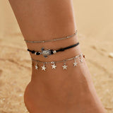 Boho Butterfly Letter Pendant Anklets for Women Star Sequins Chain Anklet