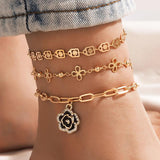 Boho Butterfly Letter Pendant Anklets for Women Star Sequins Chain Anklet