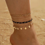 Boho Butterfly Letter Pendant Anklets for Women Star Sequins Chain Anklet