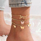 Boho Butterfly Letter Pendant Anklets for Women Star Sequins Chain Anklet