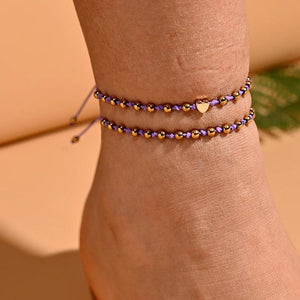 2Pcs Beads Knotted Heart Anklet Set for Women