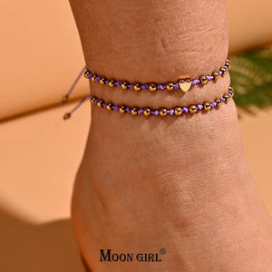 2Pcs Beads Knotted Heart Anklet Set for Women