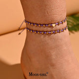 2Pcs Beads Knotted Heart Anklet Set for Women