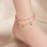 316L Stainless Steel Double Layer Eyes Anklet For Women
