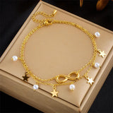 Stainless Steel Star Pearl Number 8 Anklet Multilayer Chains Jewelry Gift