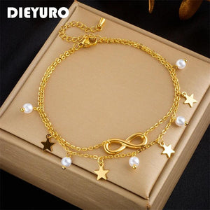 Stainless Steel Star Pearl Number 8 Anklet Multilayer Chains Jewelry Gift