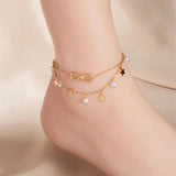 Stainless Steel Star Pearl Number 8 Anklet Multilayer Chains Jewelry Gift