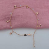 FJ Extended Long Anklet Women 585 Rose Heart Star Glass Chains