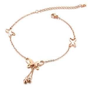 Delicate Butterfly Pendant Anklet Stainless Steel Zirconia A19033