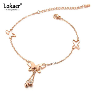 Delicate Butterfly Pendant Anklet Stainless Steel Zirconia A19033