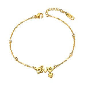 Boho Love Heart Charm Stainless Steel Anklet CZ Crystal Foot Jewelry