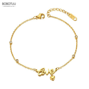 Boho Love Heart Charm Stainless Steel Anklet CZ Crystal Foot Jewelry
