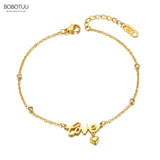 Boho Love Heart Charm Stainless Steel Anklet CZ Crystal Foot Jewelry