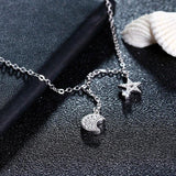 Crystal Star & Moon Platinum Plated Anklets Summer Gift