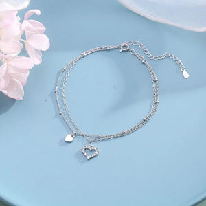 MENGYI Silvery Heart Shaped Dangle Anklet for Women