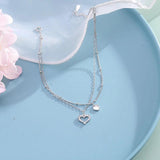 MENGYI Silvery Heart Shaped Dangle Anklet for Women