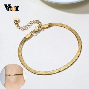 Flat Snake Chain Anklet for Women Metal Adjustable Herringbone Link Chain