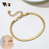 Flat Snake Chain Anklet for Women Metal Adjustable Herringbone Link Chain
