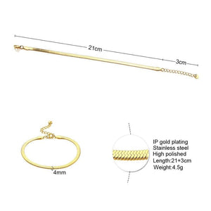 Flat Snake Chain Anklet for Women Metal Adjustable Herringbone Link Chain