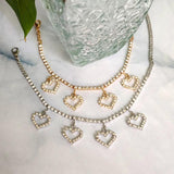 Boho Crystal Heart Tennis Anklet Silver Rhinestone Love Heart