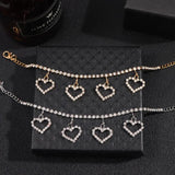 Boho Crystal Heart Tennis Anklet Silver Rhinestone Love Heart