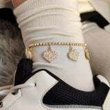 Boho Crystal Heart Tennis Anklet Silver Rhinestone Love Heart