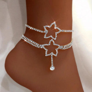 Silver Crystal Star Heart Anklets Bling Rhinestone Foot Jewellery