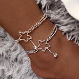 Silver Crystal Star Heart Anklets Bling Rhinestone Foot Jewellery