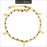 Women's Snake Double Chain Anklet with Star Crystal Beads