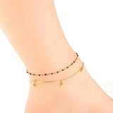 Women's Snake Double Chain Anklet with Star Crystal Beads