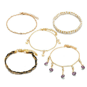 Crystal Stone Tassel Anklets for Women Charm Star Foot Chain Bohemain Jewelry