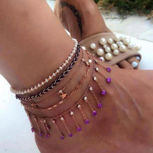 Crystal Stone Tassel Anklets for Women Charm Star Foot Chain Bohemain Jewelry