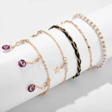Crystal Stone Tassel Anklets for Women Charm Star Foot Chain Bohemain Jewelry