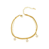 Double Layered Flat Snake Chain Ankle Bracelets with Shell Star Charms